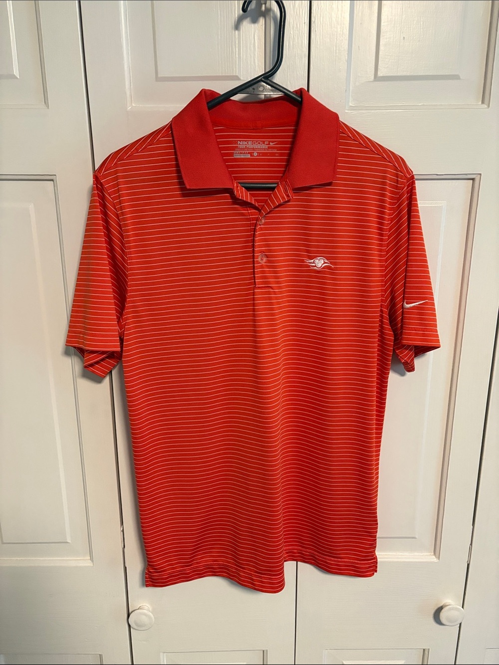 Nike Orange-Red Striped Polo Shirt